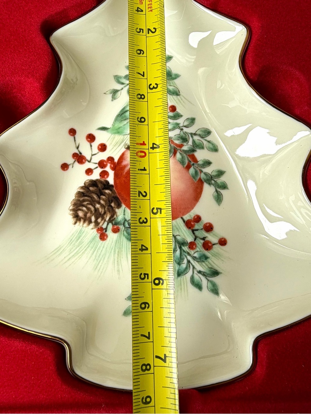 Lenox Williamsburg Boxwood and Pine Christmas Tree Candy Dish 24kt Gold Trim NIB - Picture 5 of 8